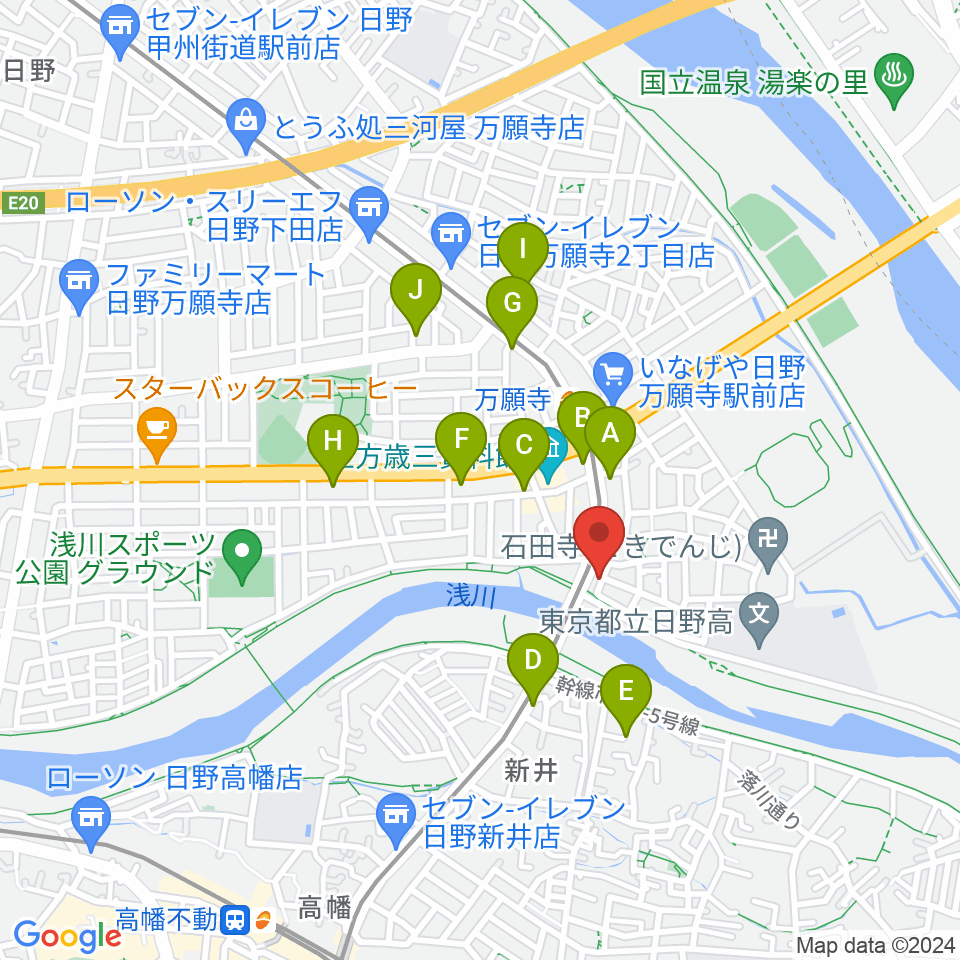 日野市東部会館周辺のファミレス・ファーストフード一覧地図