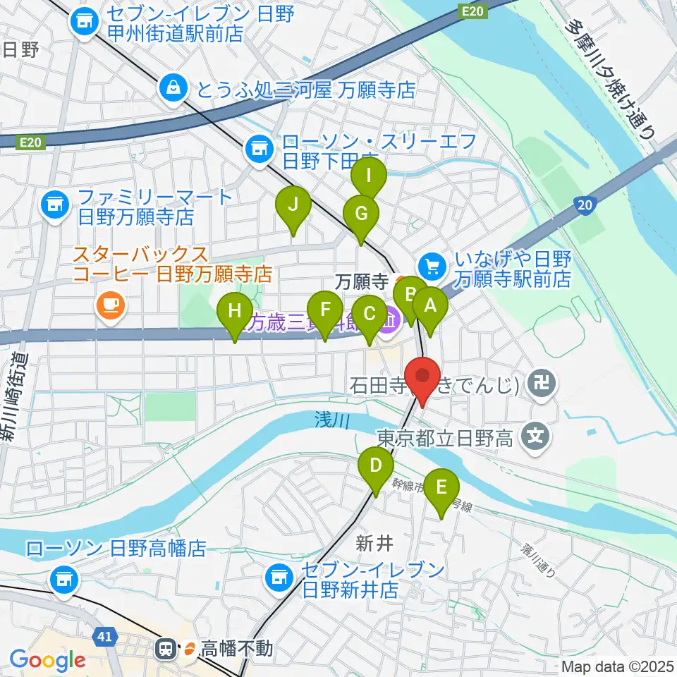 日野市東部会館周辺のファミレス・ファーストフード一覧地図