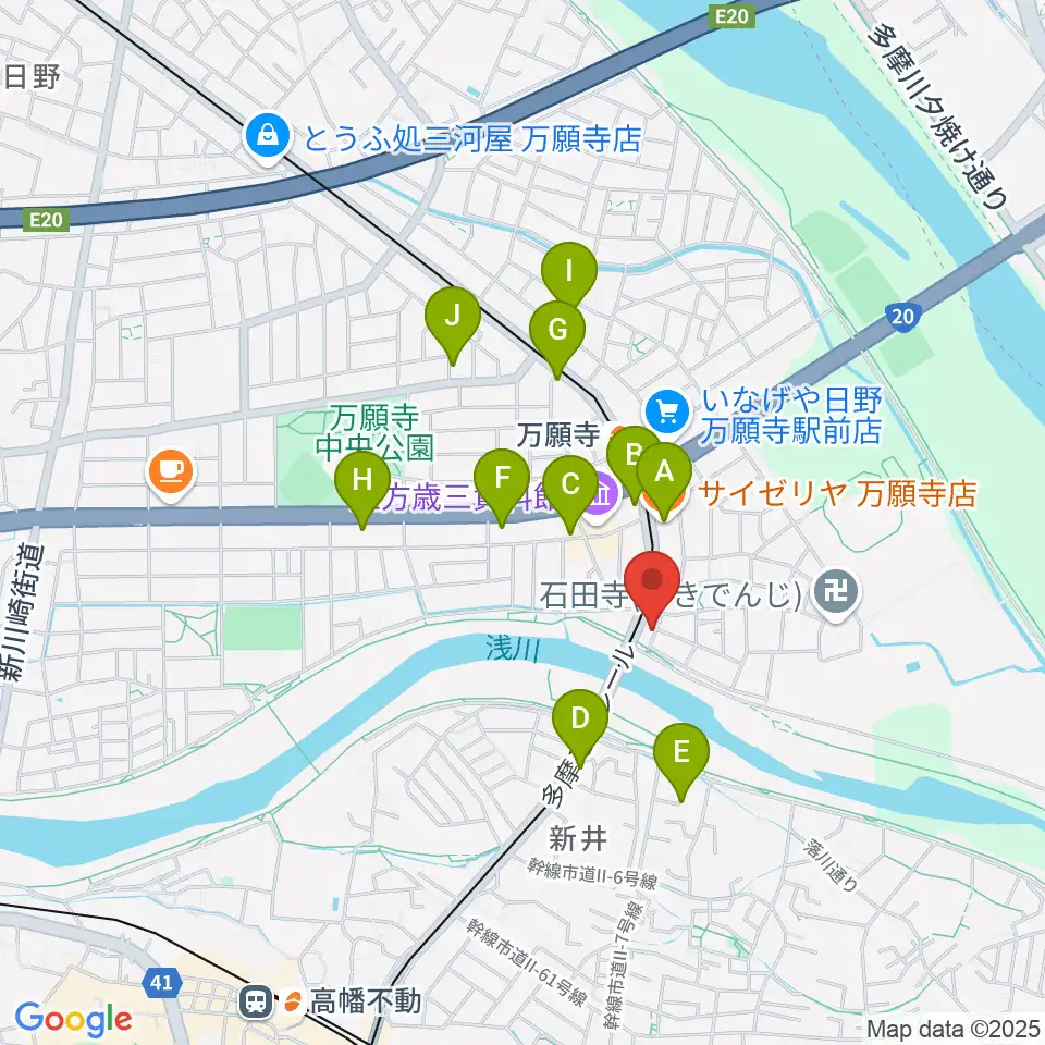 日野市東部会館周辺のファミレス・ファーストフード一覧地図