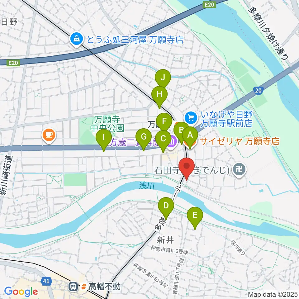 日野市東部会館周辺のファミレス・ファーストフード一覧地図