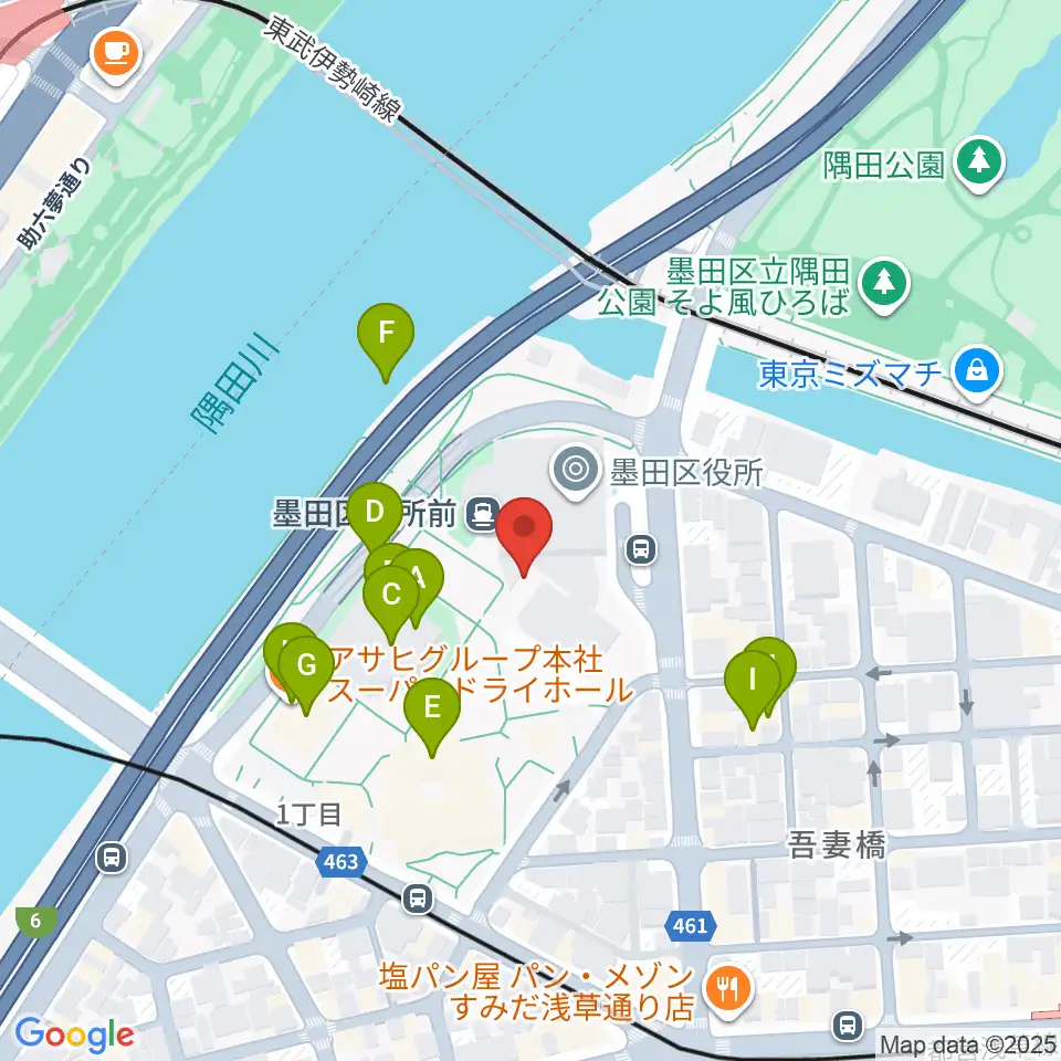 すみだリバーサイドホール周辺のファミレス・ファーストフード一覧地図