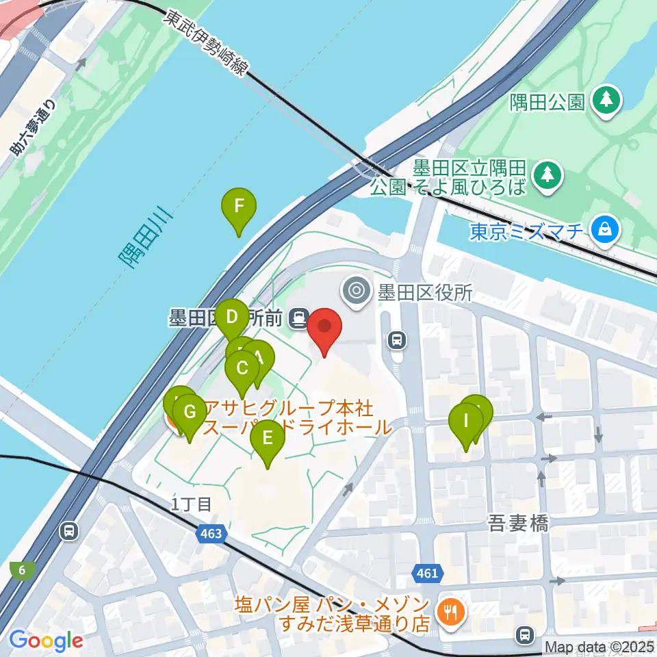 すみだリバーサイドホール周辺のファミレス・ファーストフード一覧地図