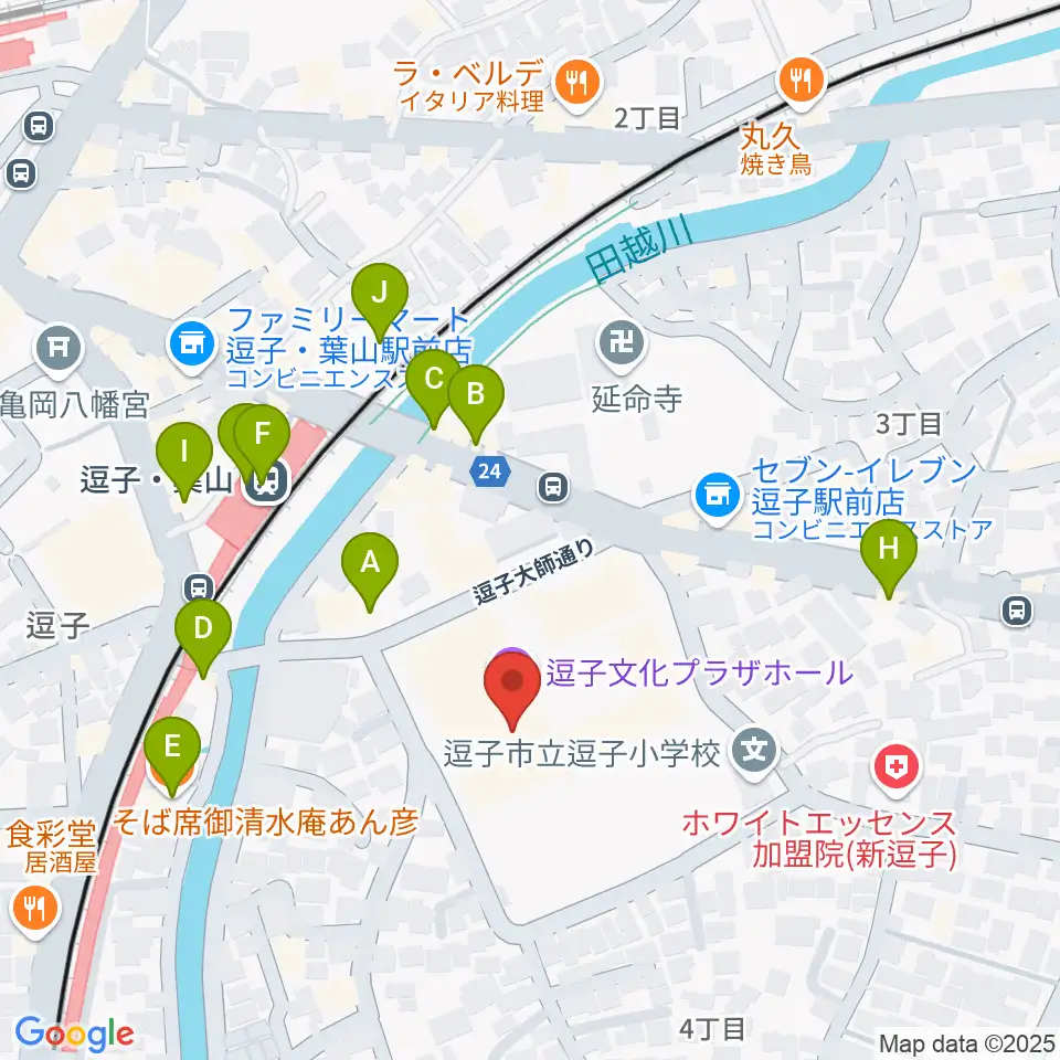 逗子文化プラザホール周辺のファミレス・ファーストフード一覧地図