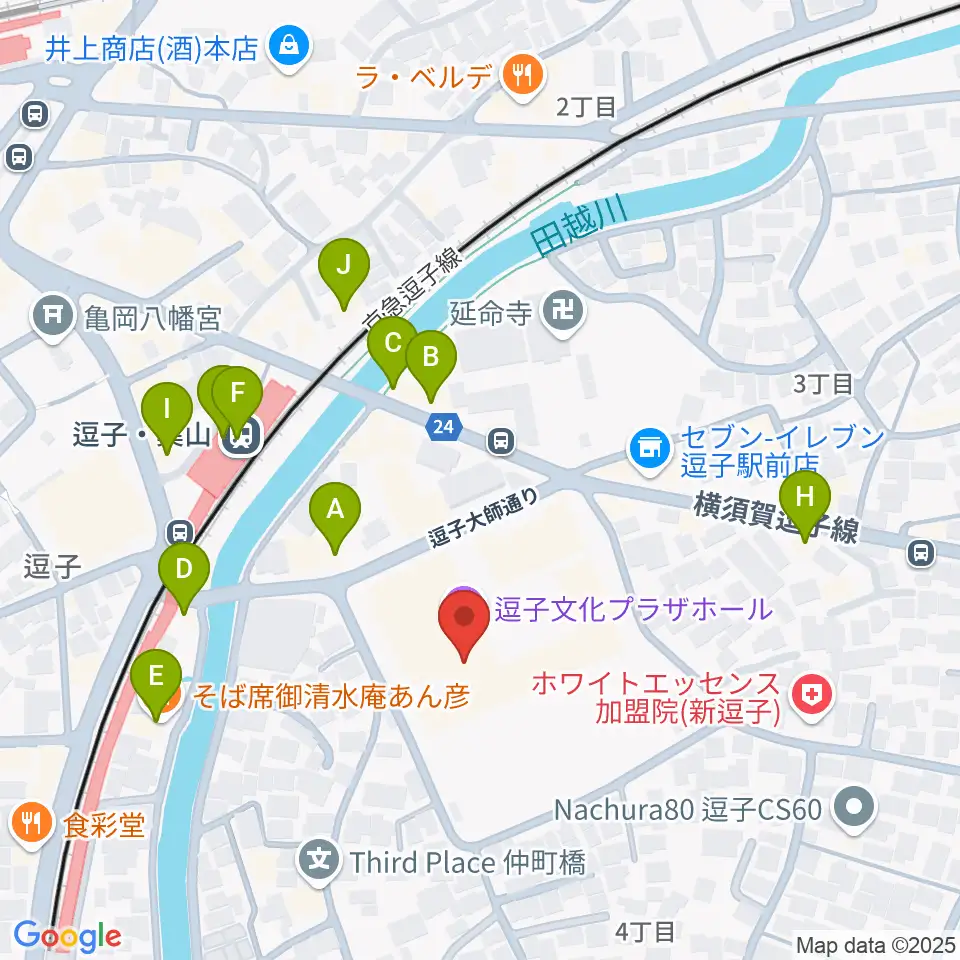 逗子文化プラザホール周辺のファミレス・ファーストフード一覧地図