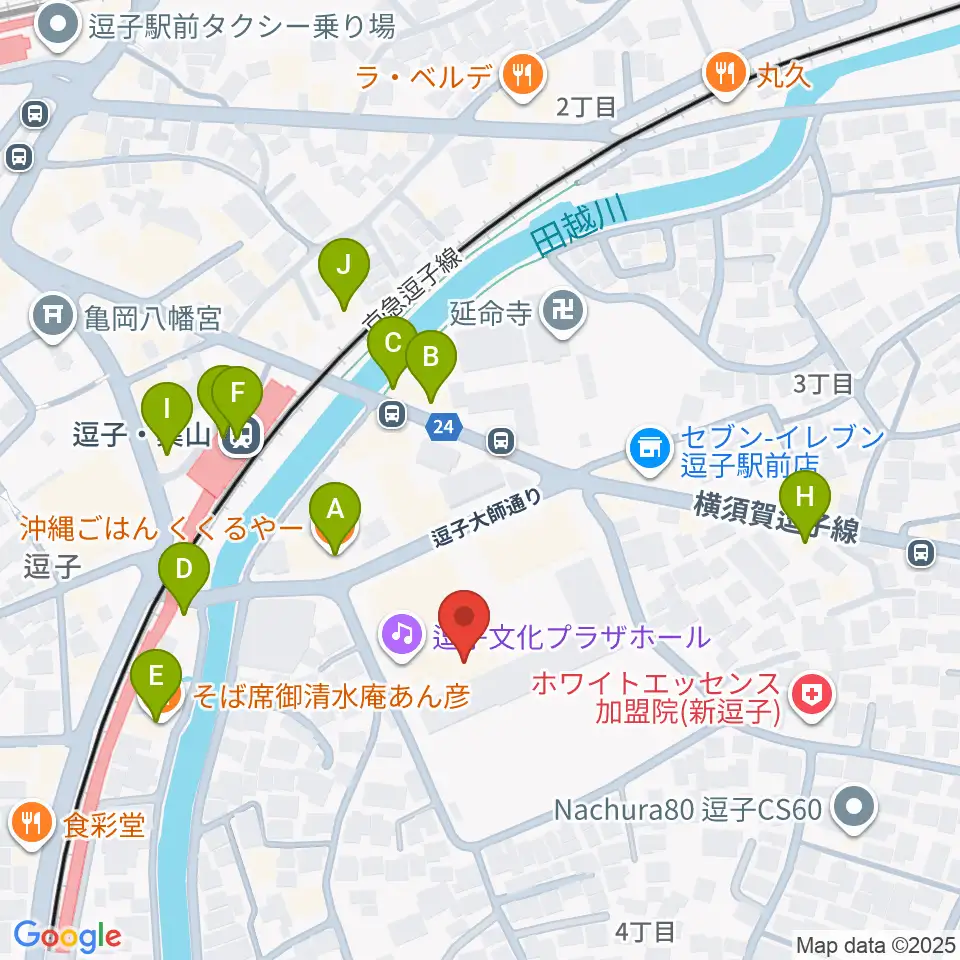 逗子文化プラザホール周辺のファミレス・ファーストフード一覧地図