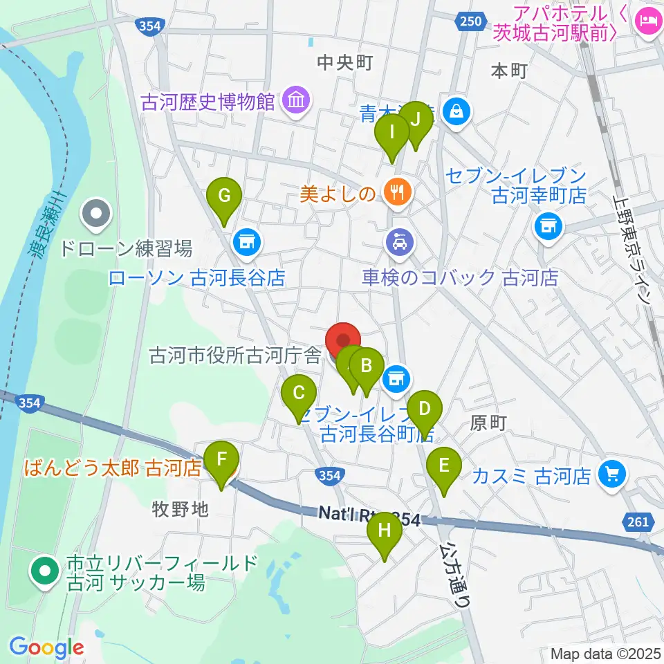 スペースＵ古河周辺のファミレス・ファーストフード一覧地図