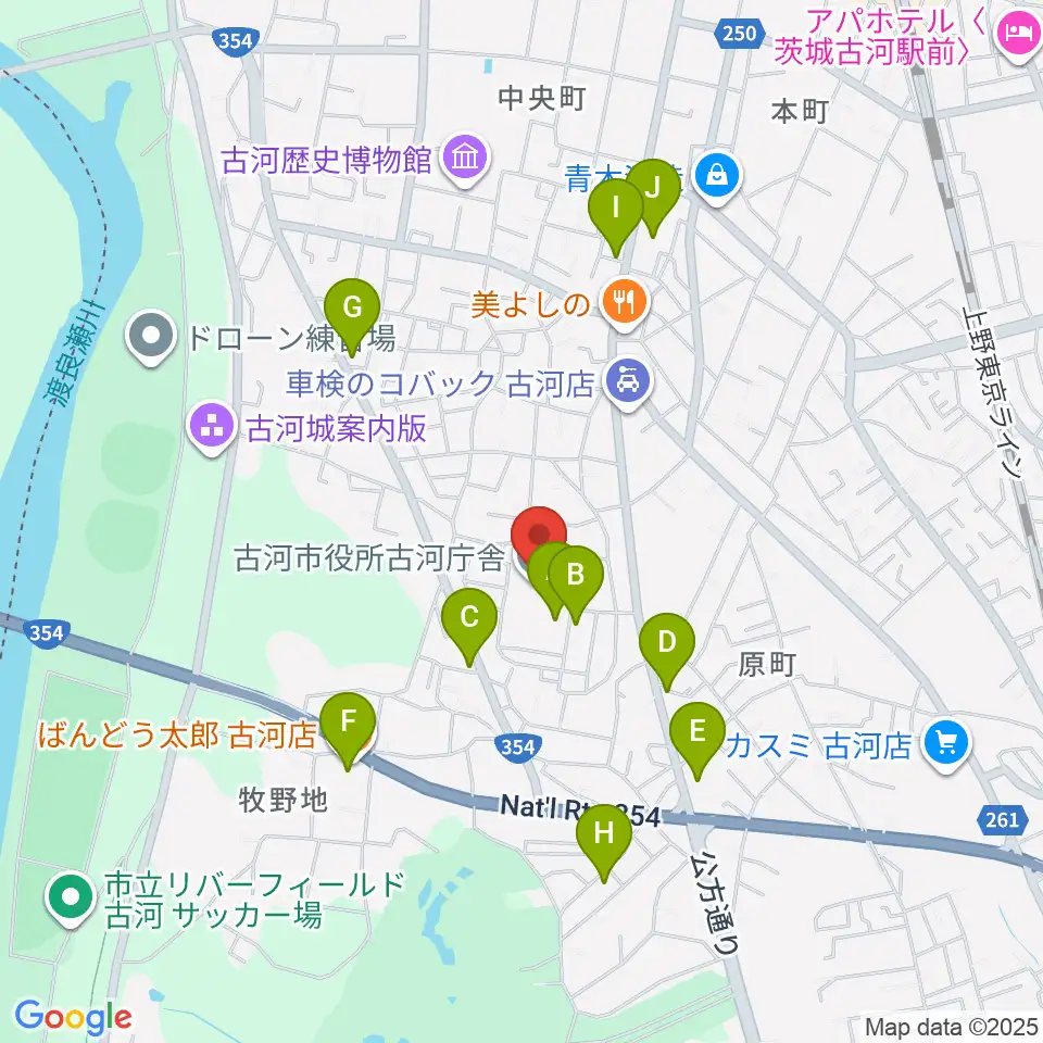 スペースＵ古河周辺のファミレス・ファーストフード一覧地図