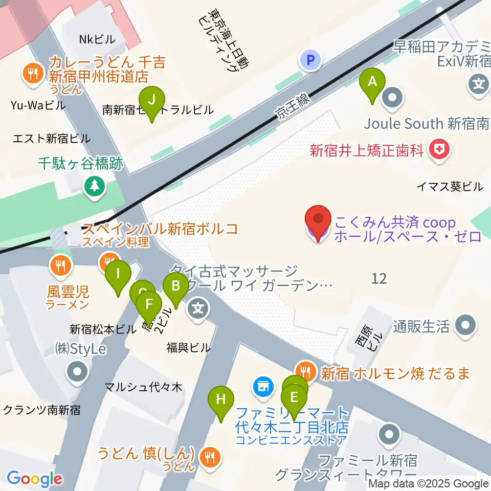 こくみん共済coopホール スペース・ゼロ周辺のファミレス・ファーストフード一覧地図