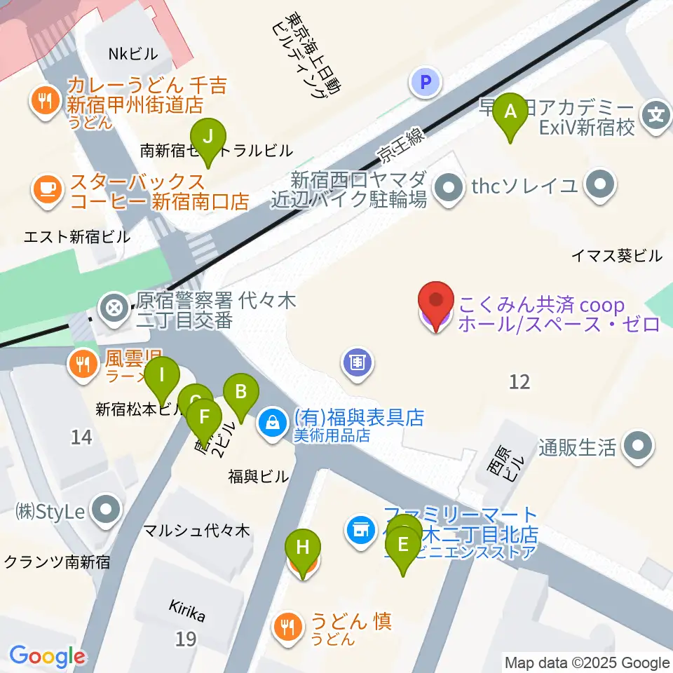 こくみん共済coopホール スペース･ゼロ周辺のファミレス・ファーストフード一覧地図
