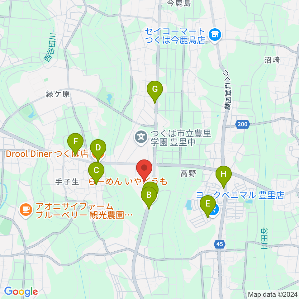 市民ホールとよさと周辺のファミレス・ファーストフード一覧地図