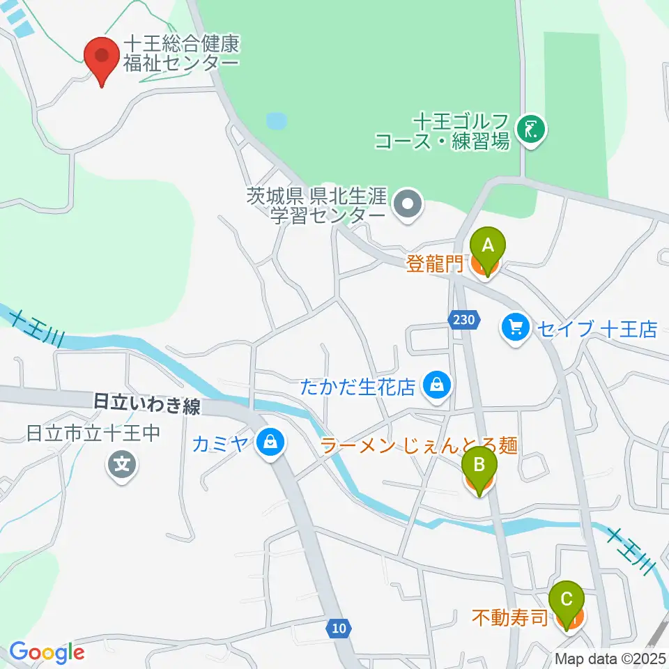 ゆうゆう十王・Jホール周辺のファミレス・ファーストフード一覧地図