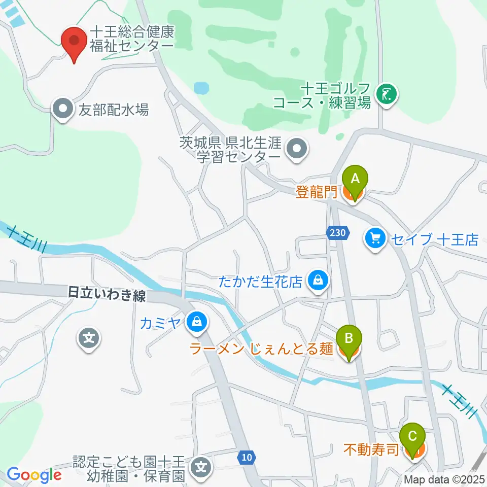 ゆうゆう十王・Jホール周辺のファミレス・ファーストフード一覧地図
