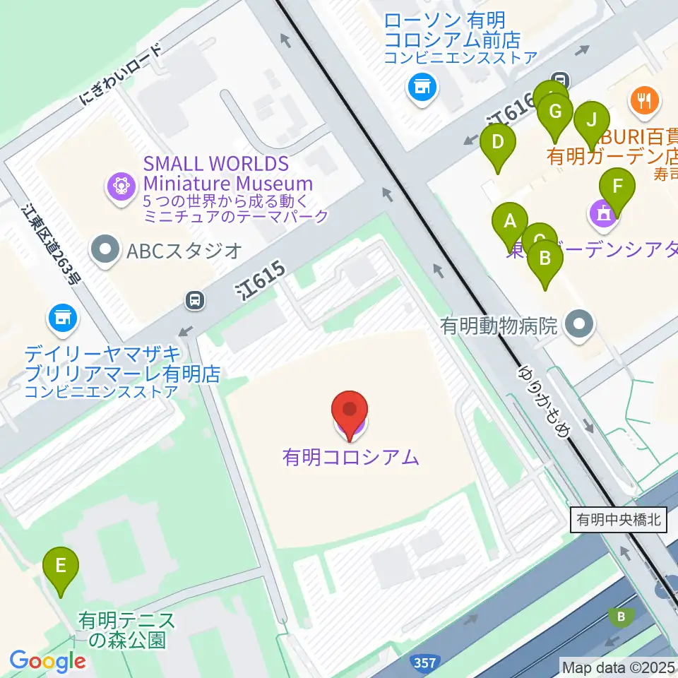 有明コロシアム周辺のファミレス・ファーストフード一覧地図