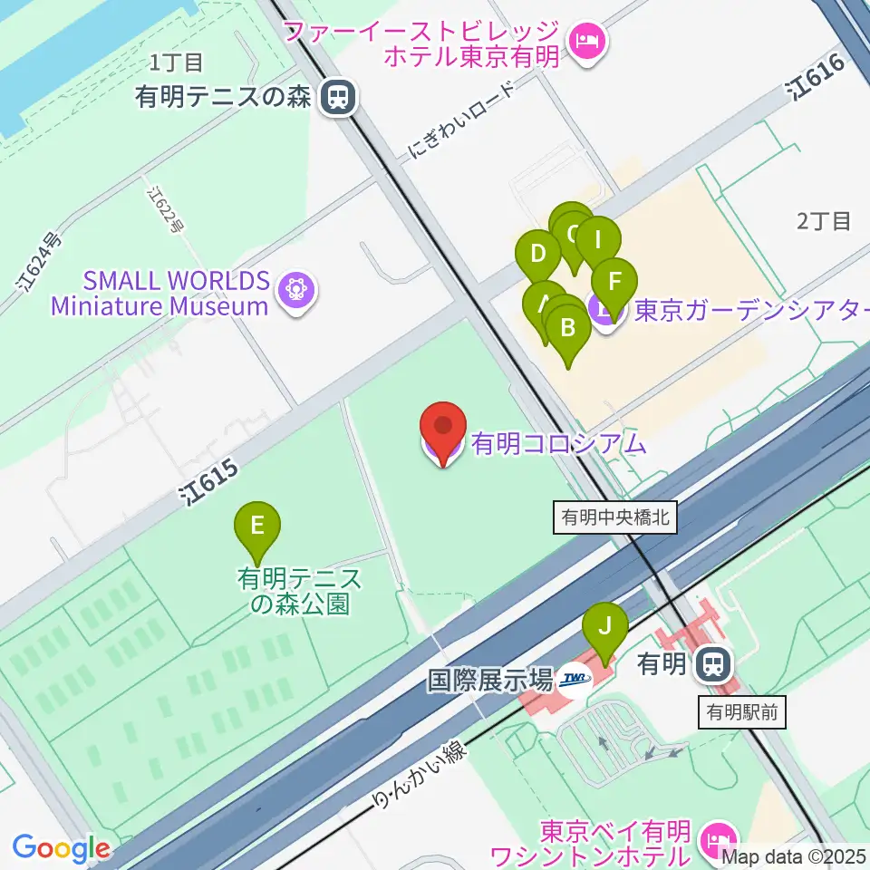 有明コロシアム周辺のファミレス・ファーストフード一覧地図