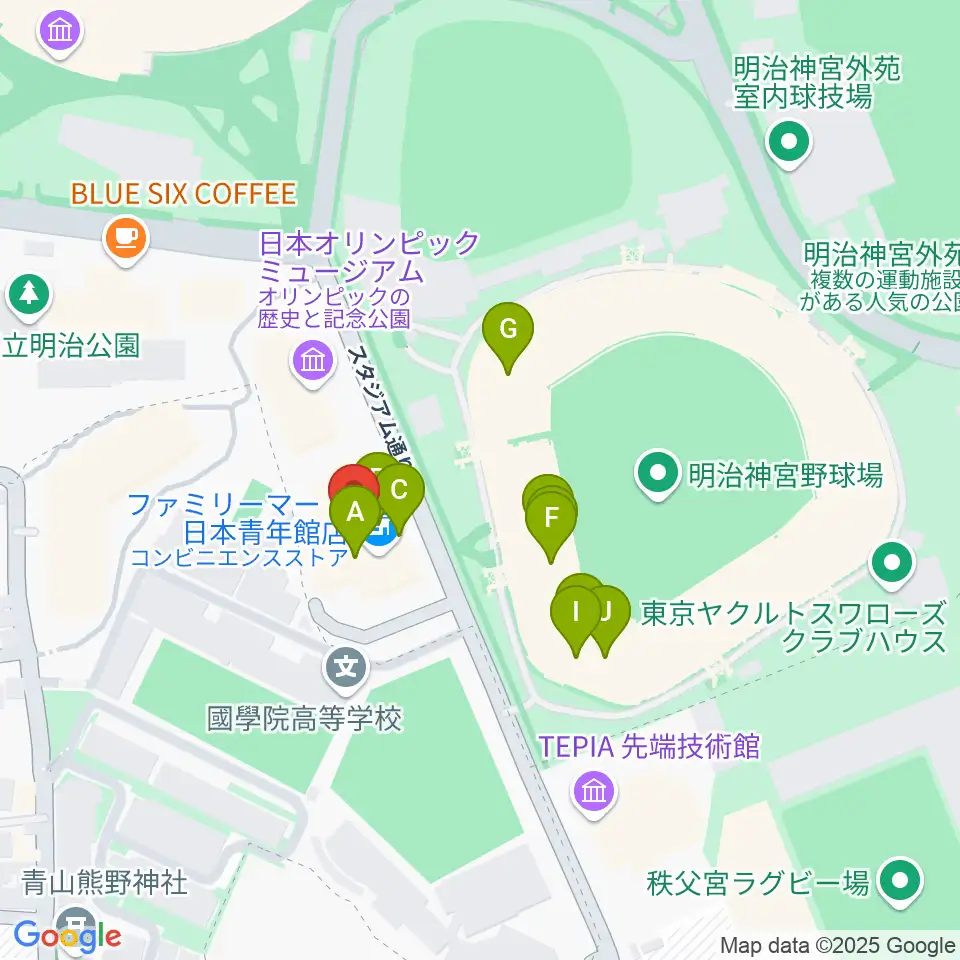 日本青年館ホール周辺のファミレス・ファーストフード一覧地図