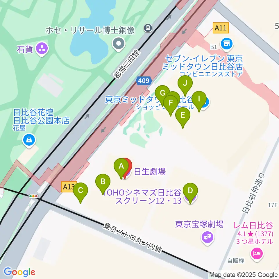 日生劇場周辺のファミレス・ファーストフード一覧地図