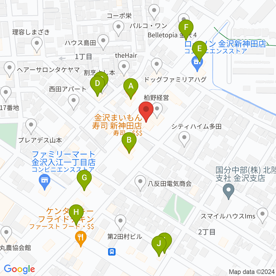 北陸楽器周辺のファミレス・ファーストフード一覧地図