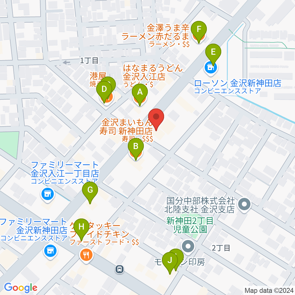 北陸楽器周辺のファミレス・ファーストフード一覧地図