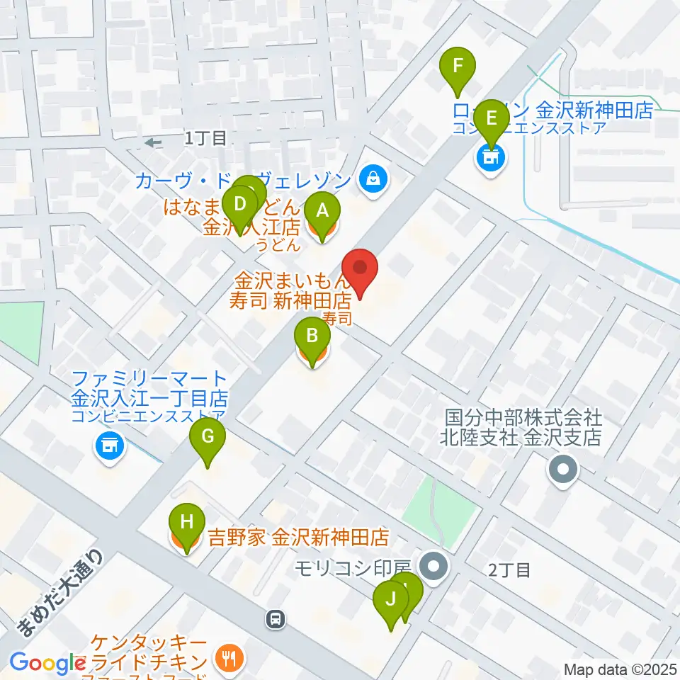 北陸楽器周辺のファミレス・ファーストフード一覧地図