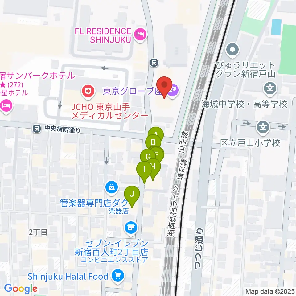 東京グローブ座周辺のファミレス・ファーストフード一覧地図