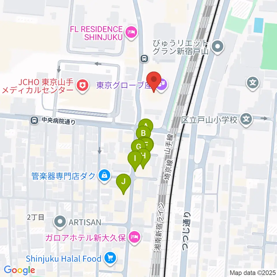 東京グローブ座周辺のファミレス・ファーストフード一覧地図