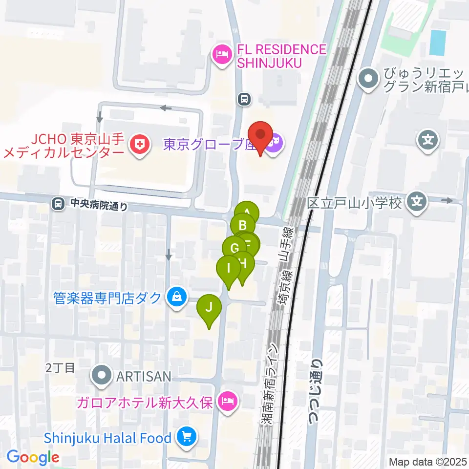 東京グローブ座周辺のファミレス・ファーストフード一覧地図