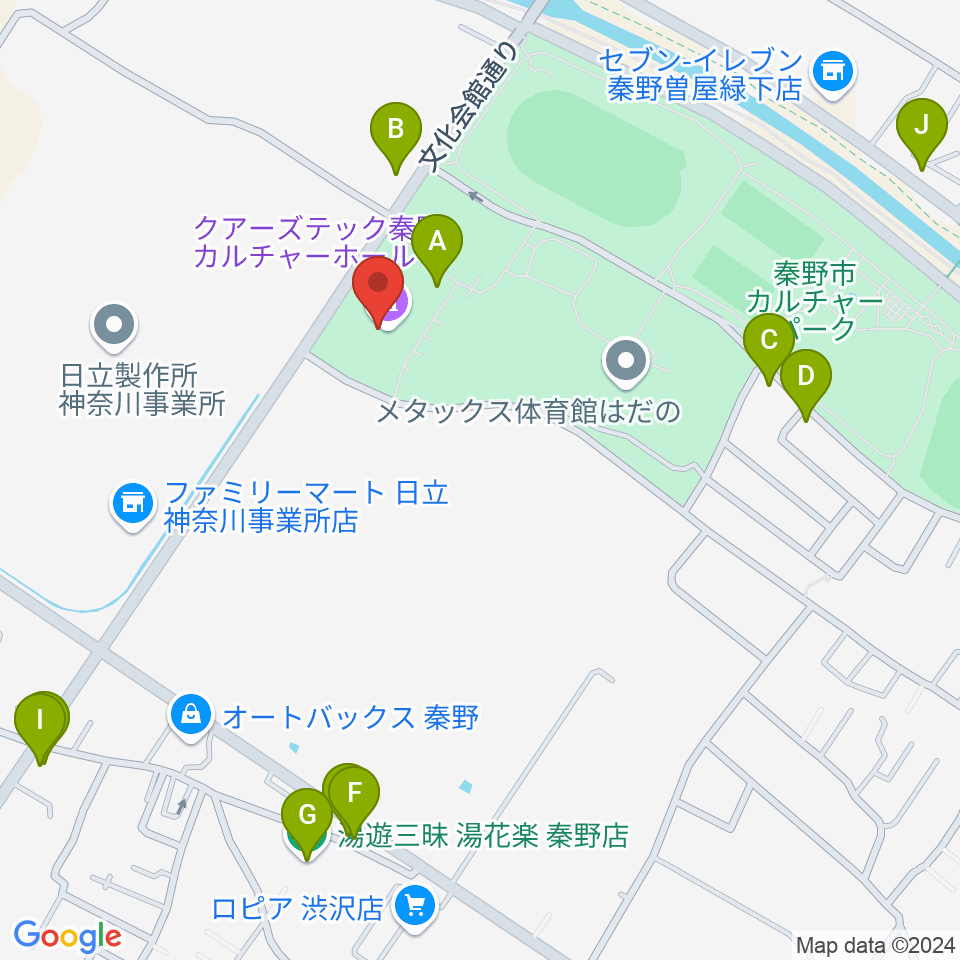 クアーズテック秦野カルチャーホール周辺のファミレス・ファーストフード一覧地図