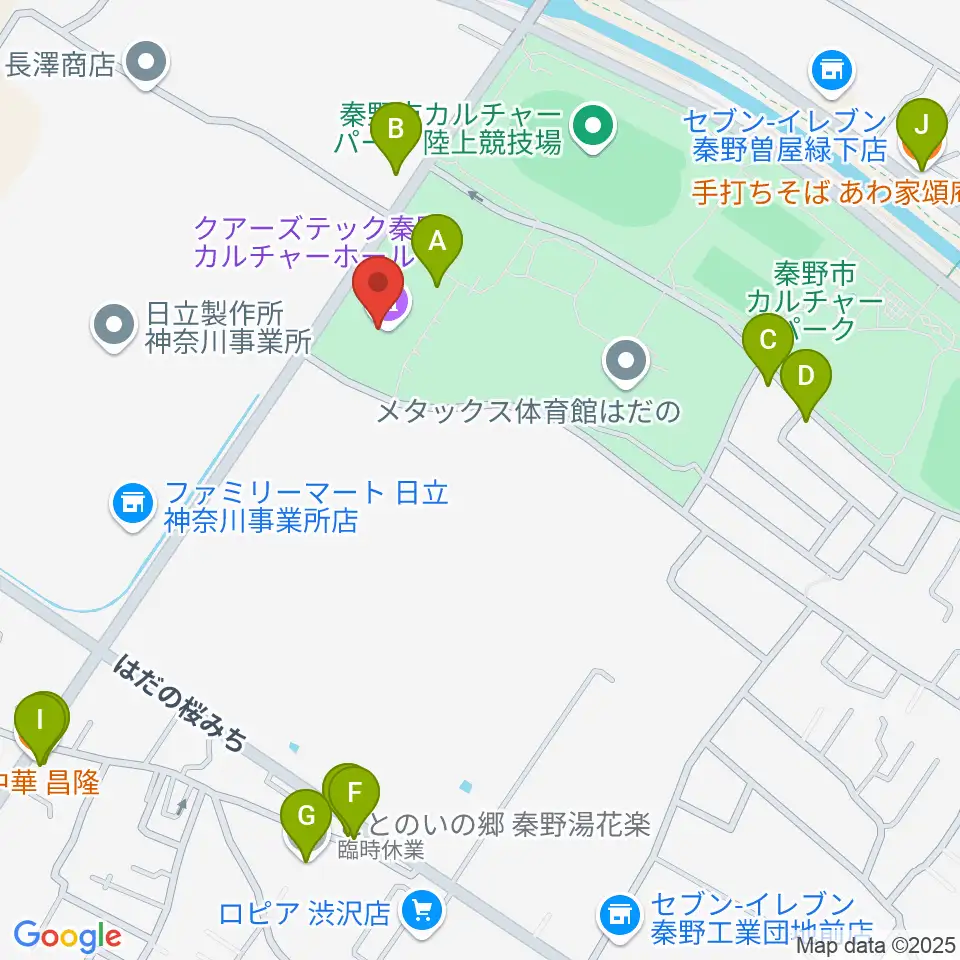 クアーズテック秦野カルチャーホール周辺のファミレス・ファーストフード一覧地図