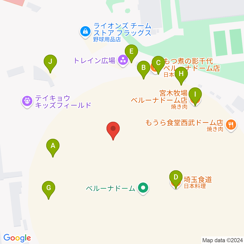 ベルーナドーム周辺のファミレス・ファーストフード一覧地図