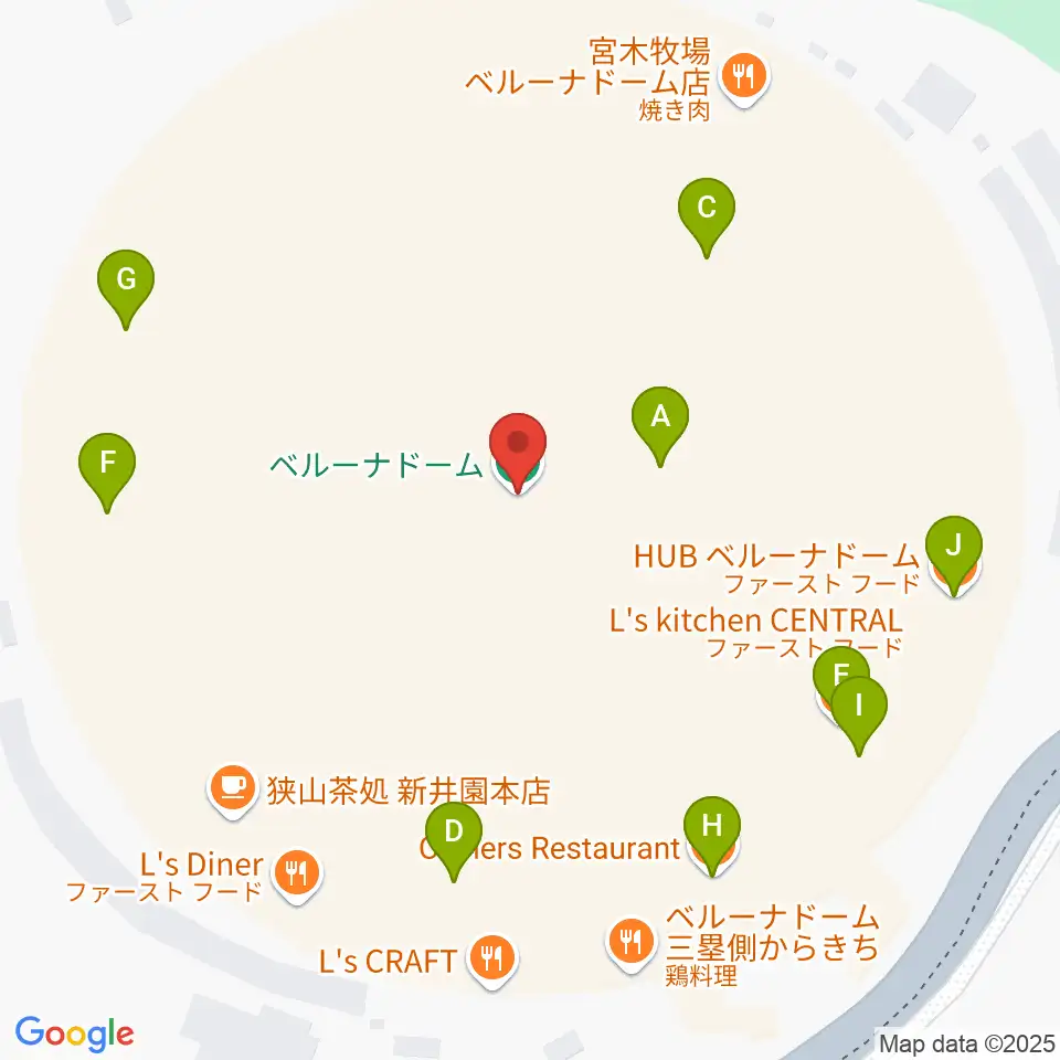 ベルーナドーム周辺のファミレス・ファーストフード一覧地図