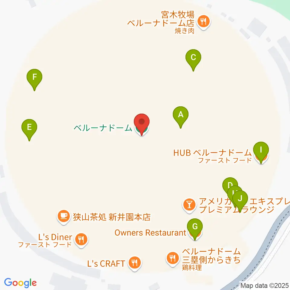 ベルーナドーム周辺のファミレス・ファーストフード一覧地図