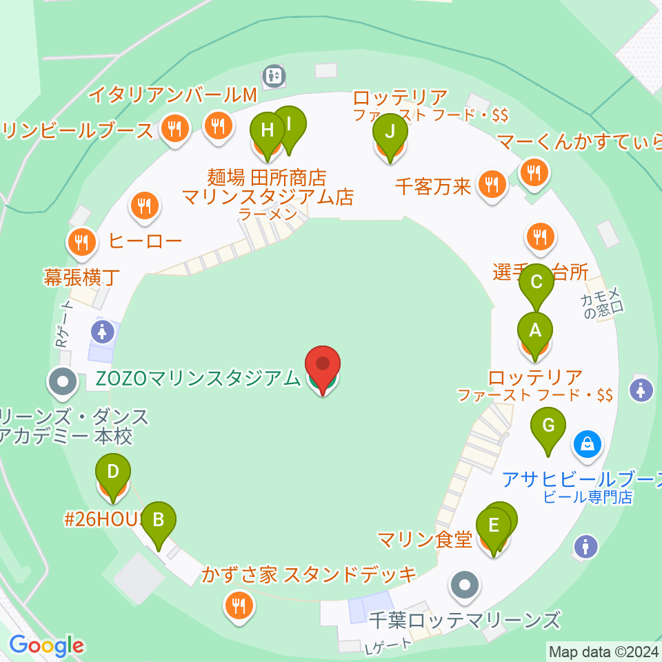 ZOZOマリンスタジアム周辺のファミレス・ファーストフード一覧地図