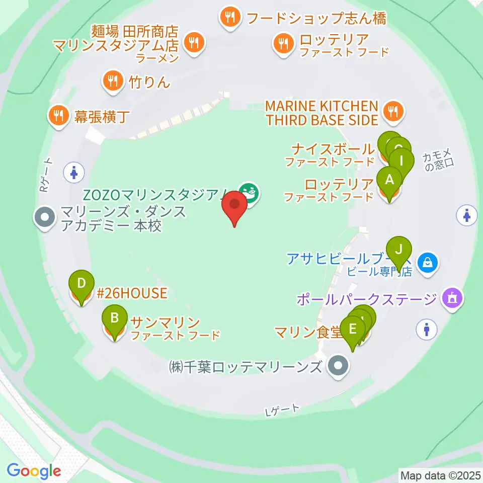 ZOZOマリンスタジアム周辺のファミレス・ファーストフード一覧地図