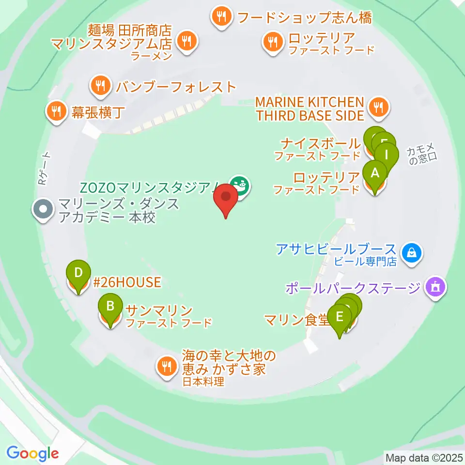 ZOZOマリンスタジアム周辺のファミレス・ファーストフード一覧地図