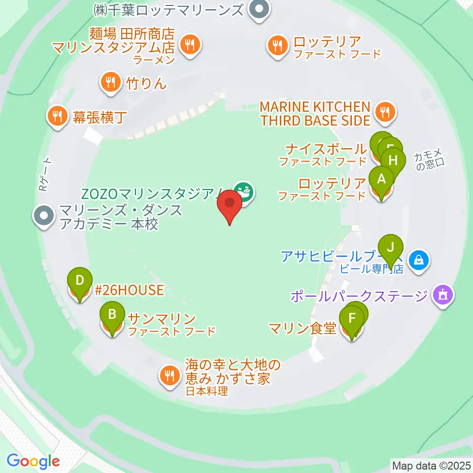 ZOZOマリンスタジアム周辺のファミレス・ファーストフード一覧地図