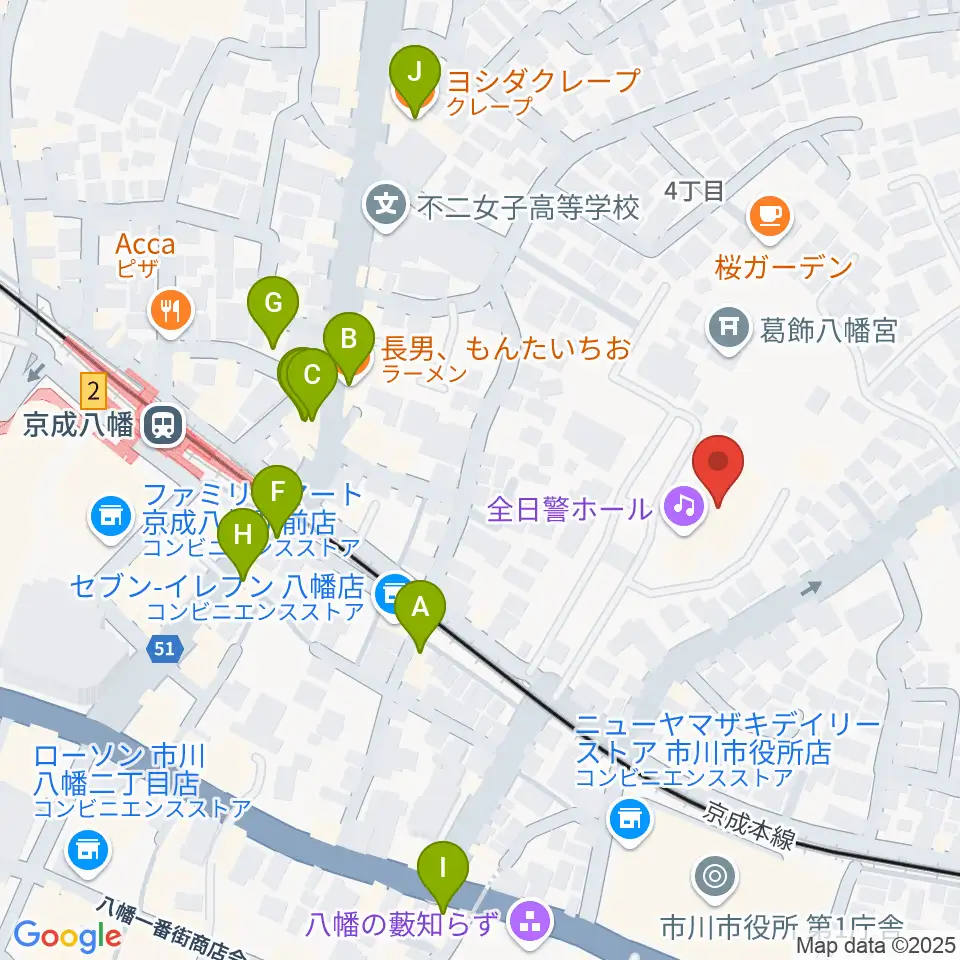 全日警ホール周辺のファミレス・ファーストフード一覧地図