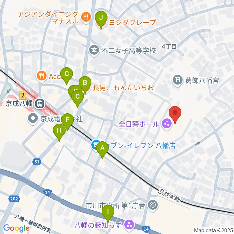 全日警ホール周辺のファミレス・ファーストフード一覧地図
