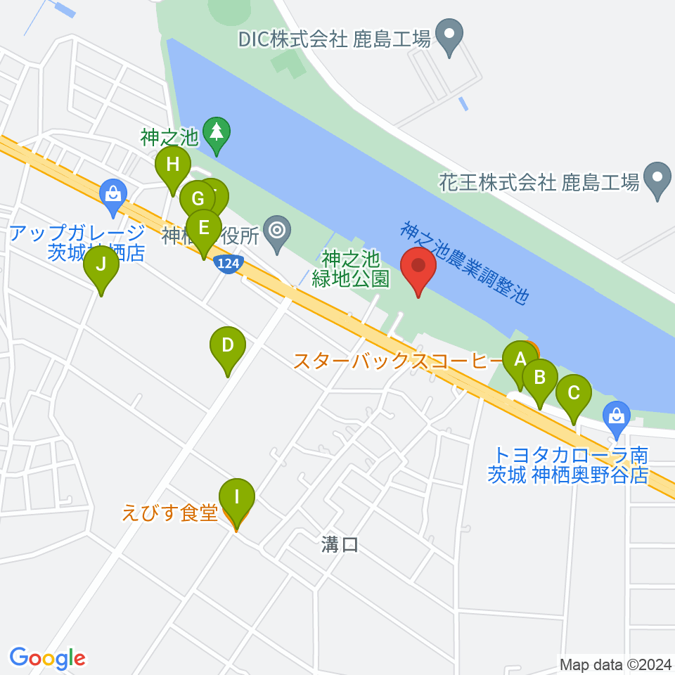 神栖市文化センター周辺のファミレス・ファーストフード一覧地図