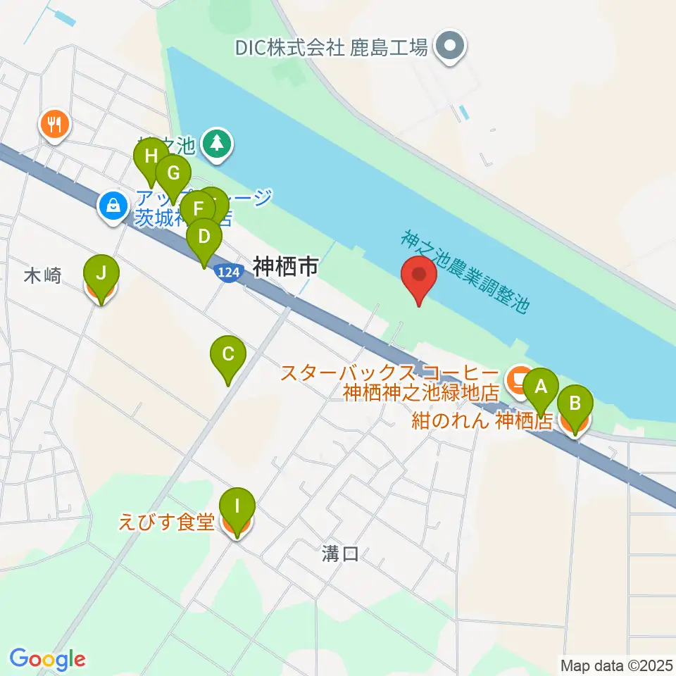 神栖市文化センター周辺のファミレス・ファーストフード一覧地図