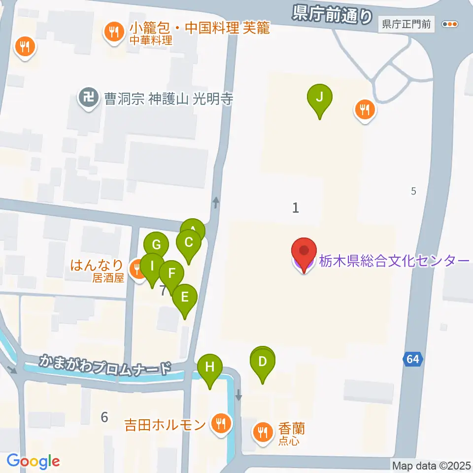 栃木県総合文化センター周辺のファミレス・ファーストフード一覧地図