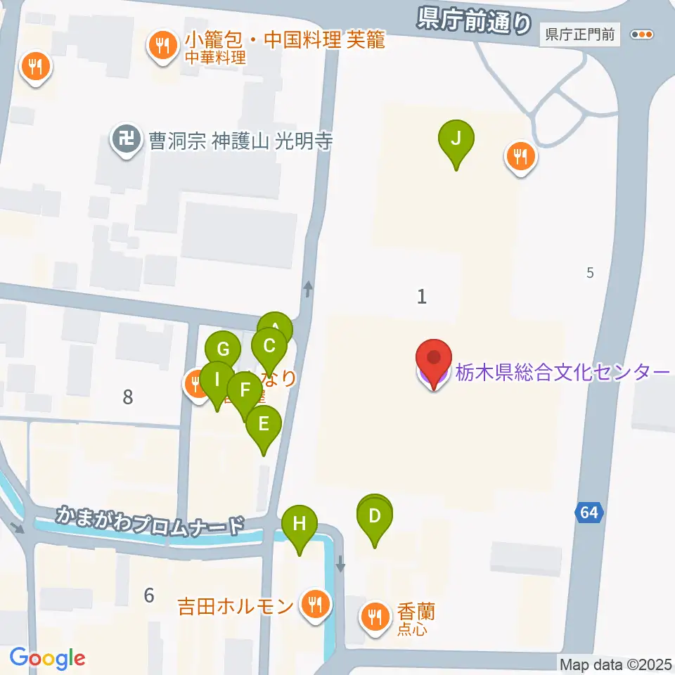 栃木県総合文化センター周辺のファミレス・ファーストフード一覧地図