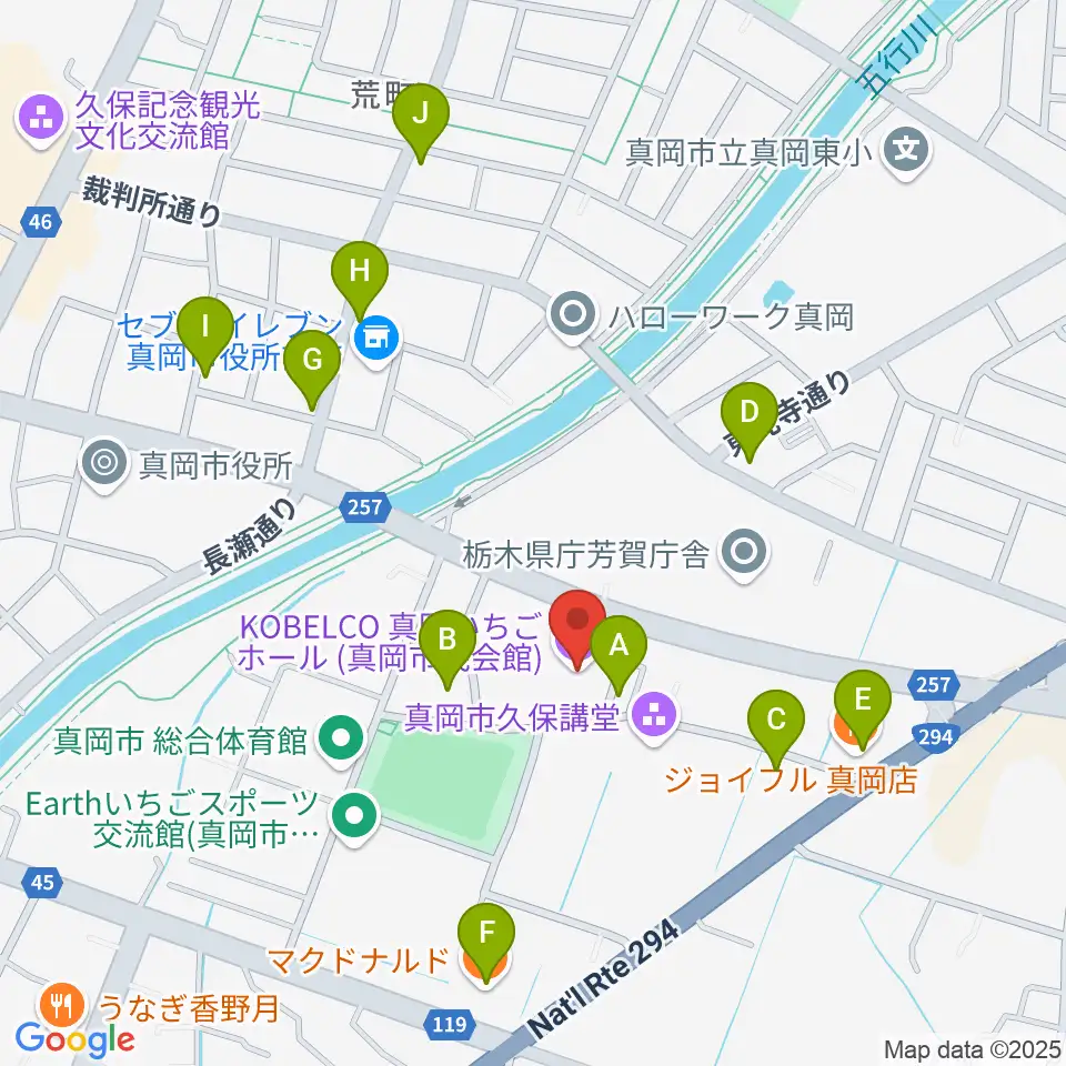 KOBELCO真岡いちごホール周辺のファミレス・ファーストフード一覧地図
