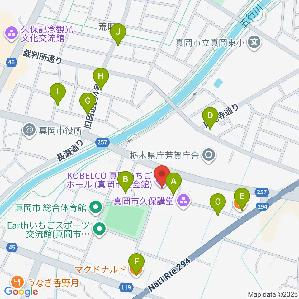KOBELCO真岡いちごホール周辺のファミレス・ファーストフード一覧地図