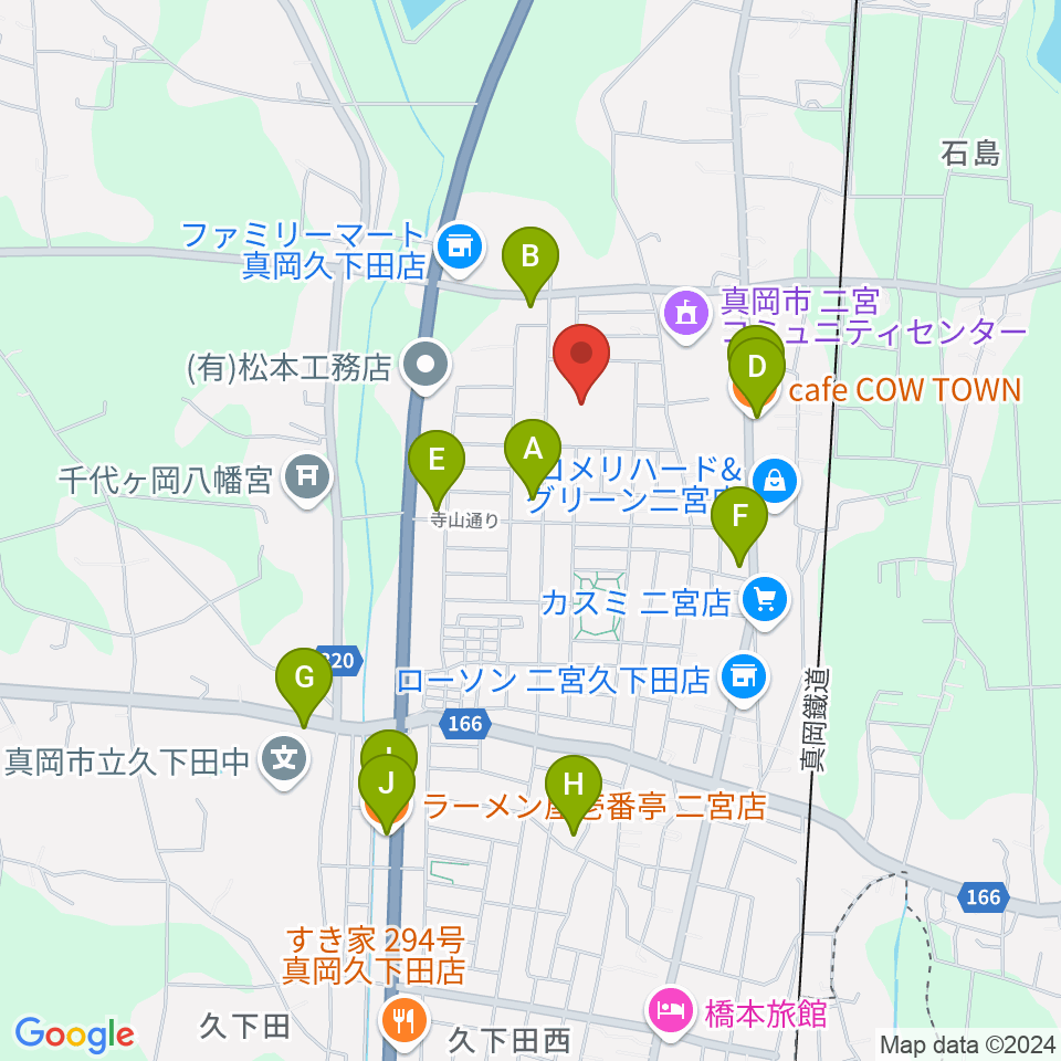 にのみやとちおとめホール 真岡市生涯学習館周辺のファミレス・ファーストフード一覧地図