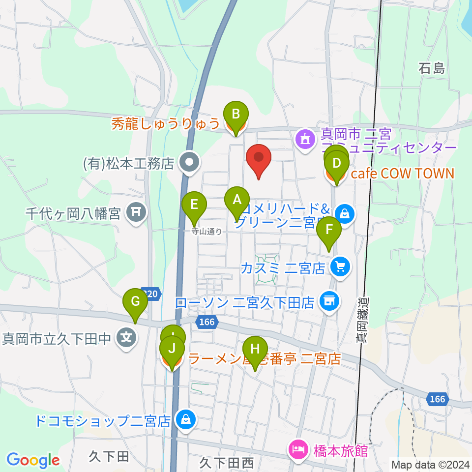 にのみやとちおとめホール 真岡市生涯学習館周辺のファミレス・ファーストフード一覧地図