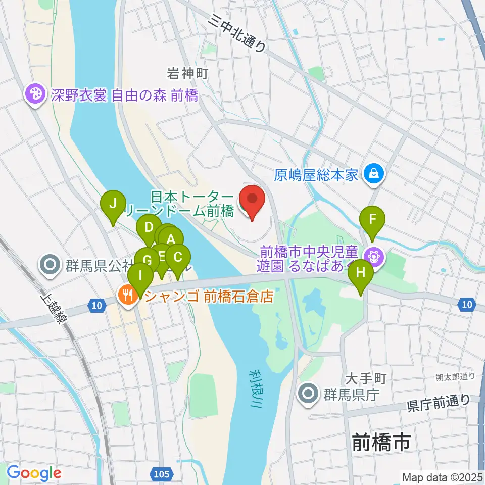 日本トーターグリーンドーム前橋周辺のファミレス・ファーストフード一覧地図