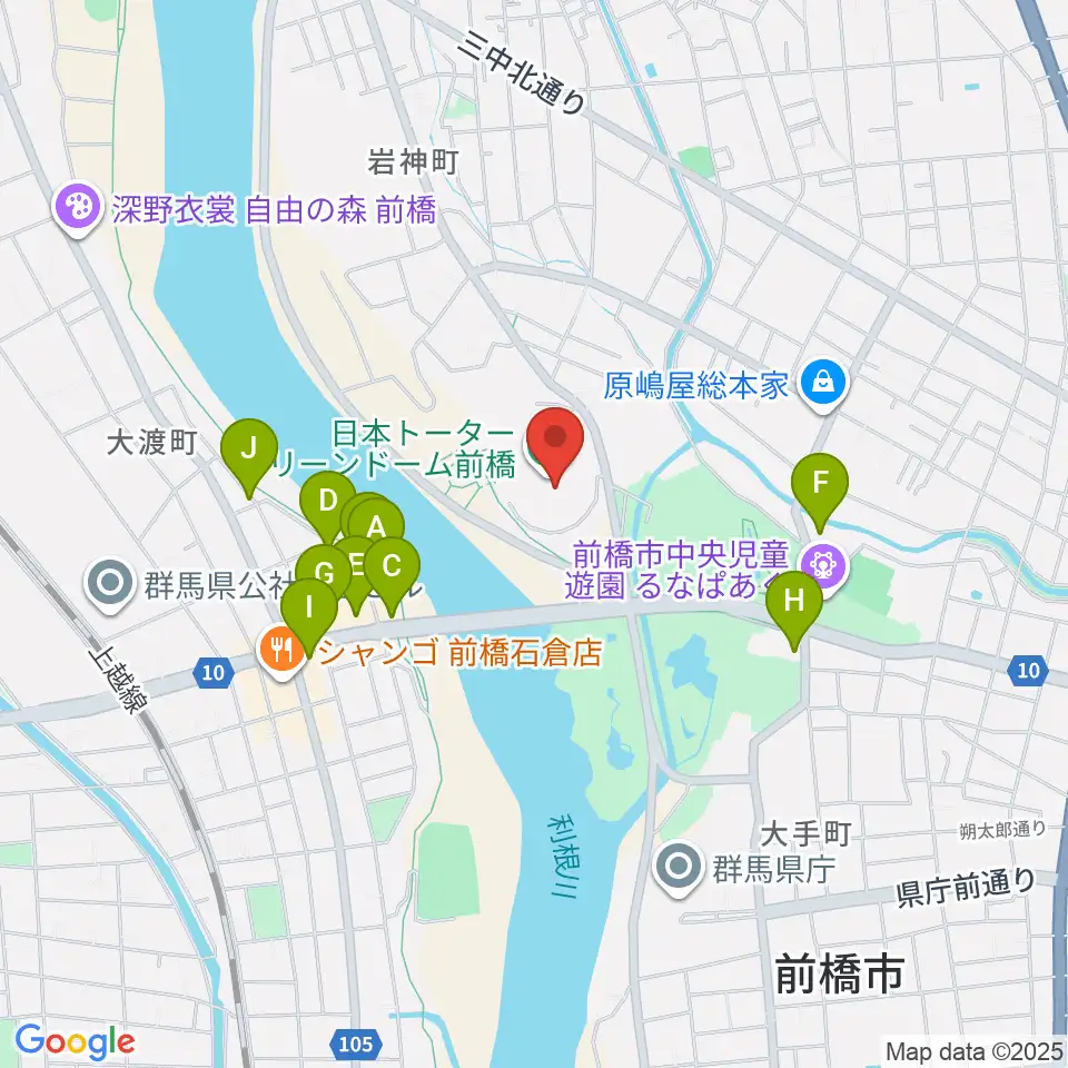 日本トーターグリーンドーム前橋周辺のファミレス・ファーストフード一覧地図