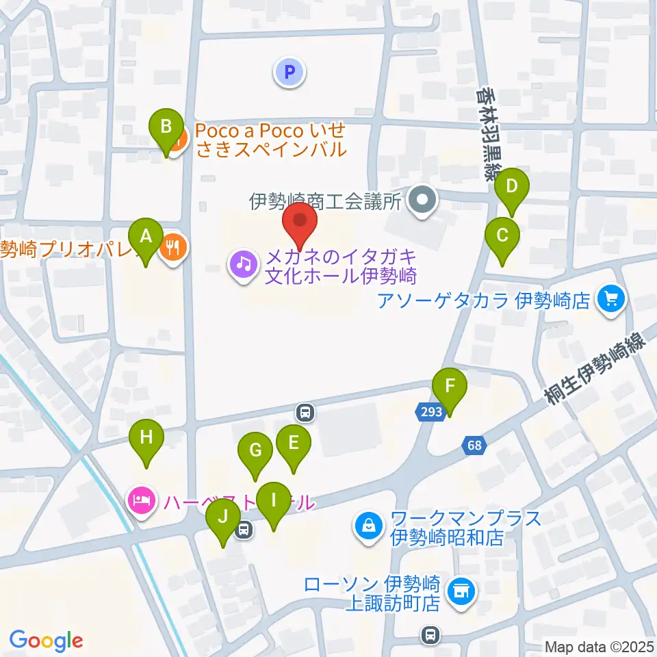 メガネのイタガキ文化ホール伊勢崎周辺のファミレス・ファーストフード一覧地図