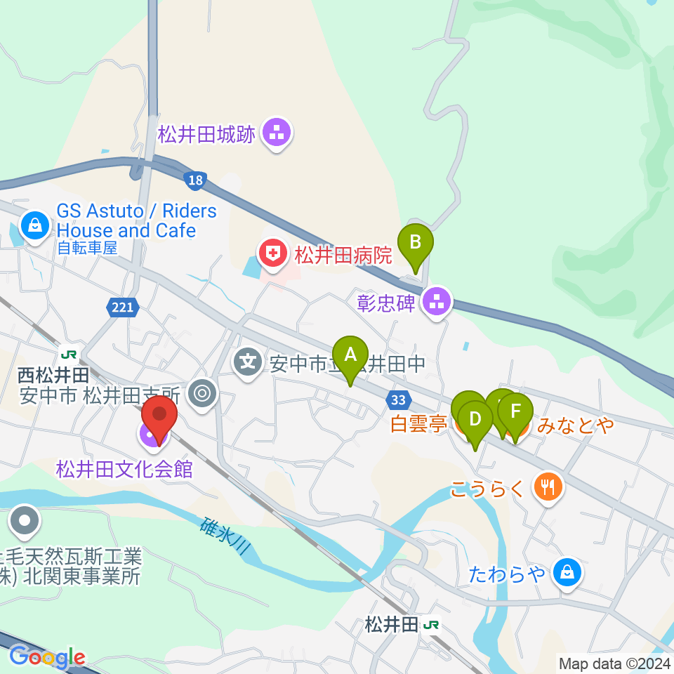 松井田文化会館周辺のファミレス・ファーストフード一覧地図