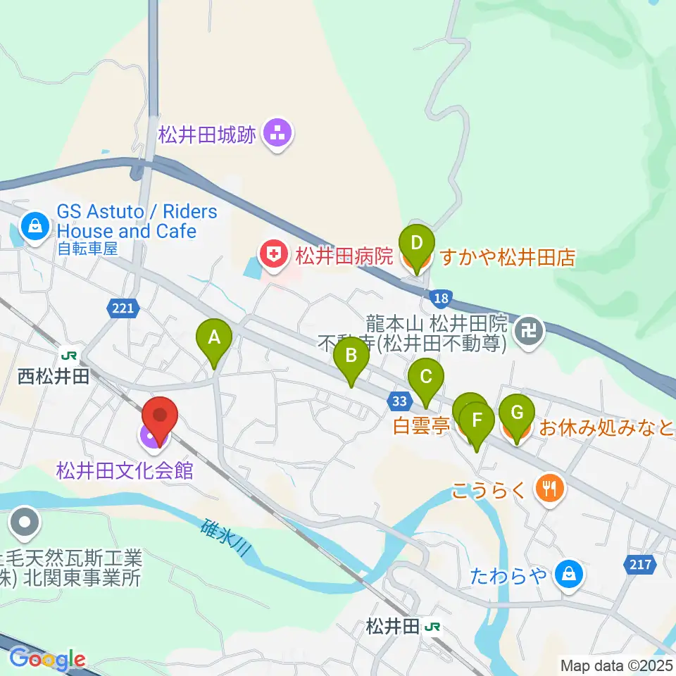 松井田文化会館周辺のファミレス・ファーストフード一覧地図